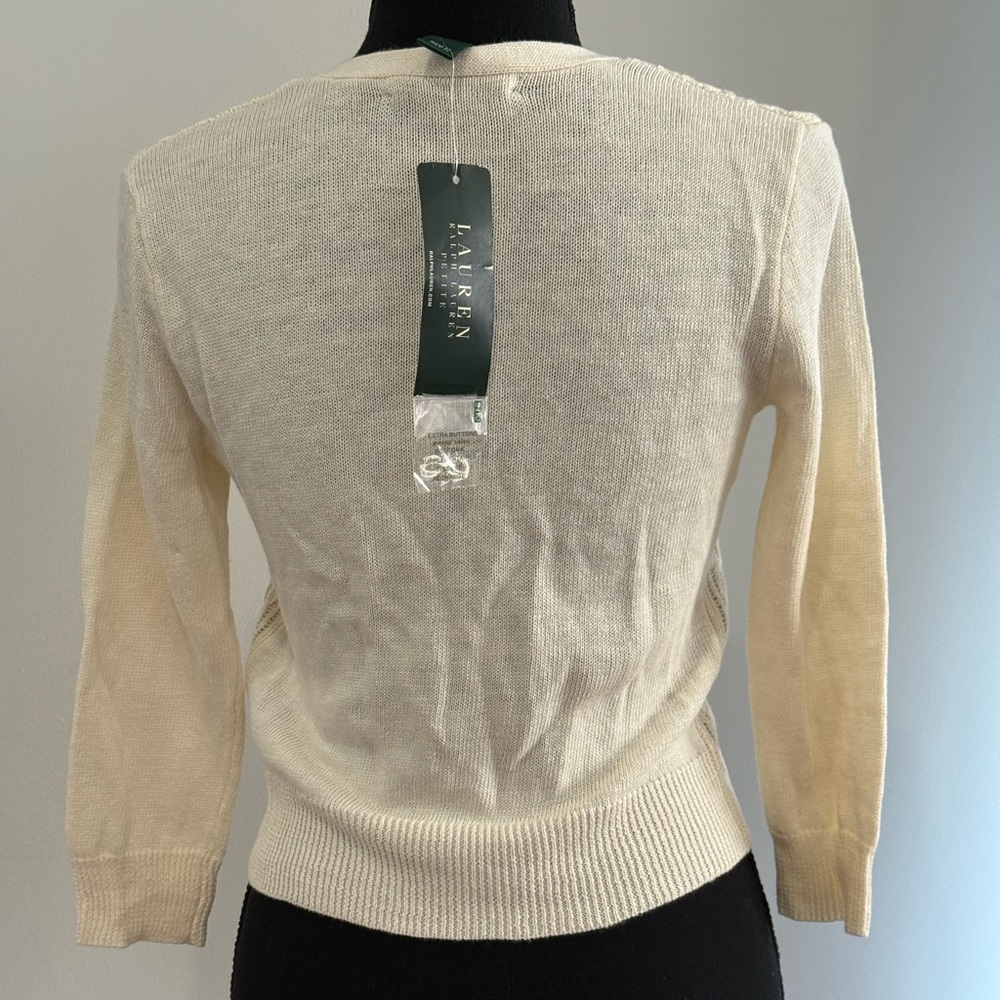 New Lauren Ralph Lauren PXS Green Label Cream Cable Knit Cardigan66% Linen 663 - Picture 6 of 8